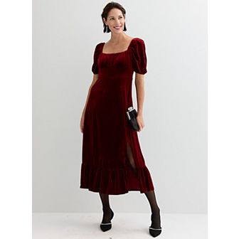 London Times Square Neck Velvet Midi Dress