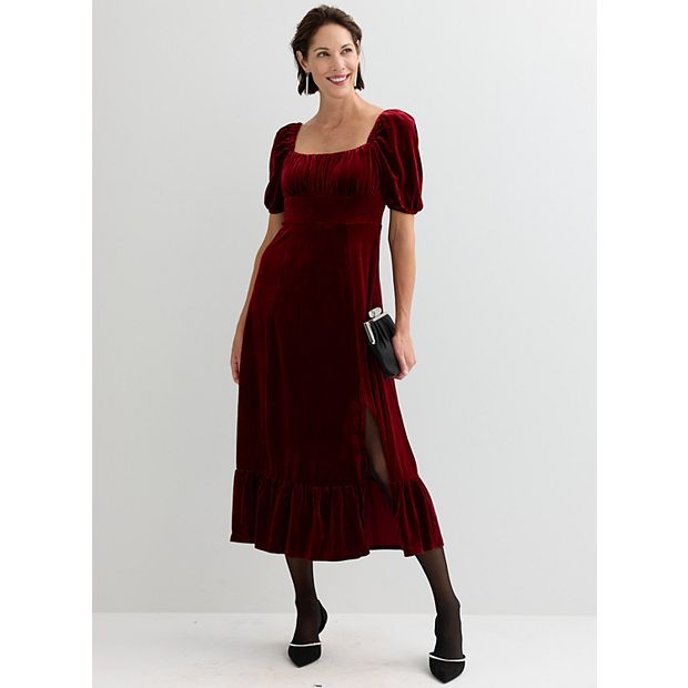 knee length dresses for ladies Charleston Ruffle Velvet Midi Dress Curve – Sugarlips main image 0