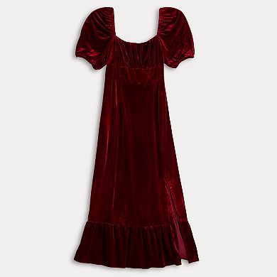 London Times Square Neck Velvet Midi Dress