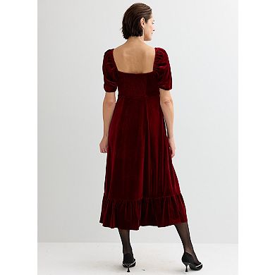 London Times Square Neck Velvet Midi Dress