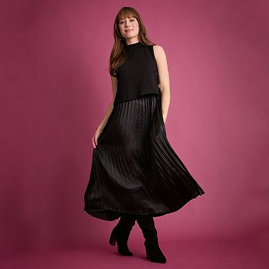 Women's London Times Mock Neck Twofer Dress