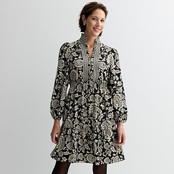 London Times Smocked Waist Ruffle Detail Tiered Skirt Dress