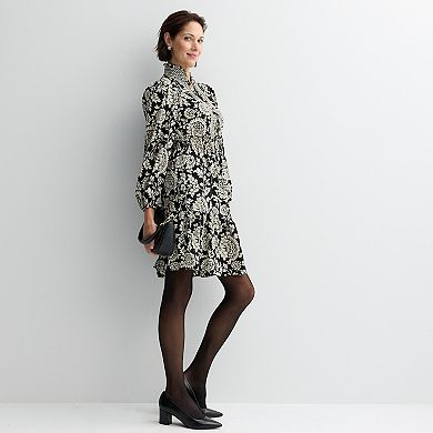 London Times Smocked Waist Ruffle Detail Tiered Skirt Dress