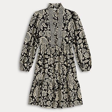 London Times Smocked Waist Ruffle Detail Tiered Skirt Dress