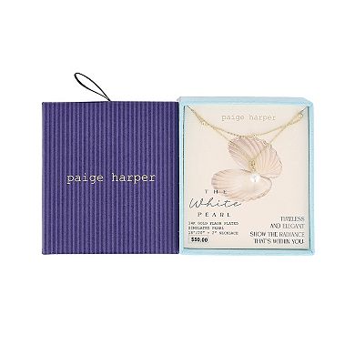 Paige Harper 14k Gold over Brass Layered Necklace with Glass Pearl Drop & Cubic Zirconia Accents