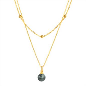 Paige Harper 14k Gold over Brass Layered Necklace with Glass Pearl Drop & Cubic Zirconia Accents