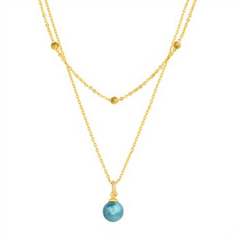 Paige Harper 14k Gold over Brass Layered Necklace with Glass Pearl Drop & Cubic Zirconia Accents