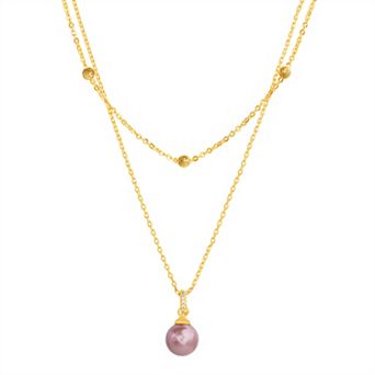 Paige Harper 14k Gold over Brass Layered Necklace with Glass Pearl Drop & Cubic Zirconia Accents