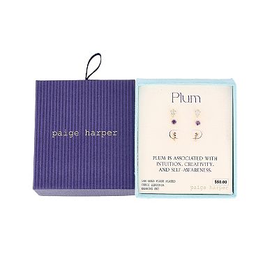 Paige Harper Gold-Tone Cubic Zirconia 3-Pair Stud & Chain Earring Set