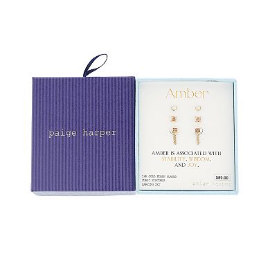 Paige Harper 14k Gold Plated Cubic Zirconia & Opal 3-Pair Earring Set
