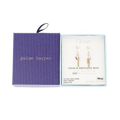 Paige Harper 14k Gold Plated Cubic Zirconia & Opal 3-Pair Earring Set
