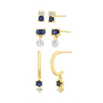 Paige Harper 14k Gold Plated Cubic Zirconia 3-Pair Earring Set