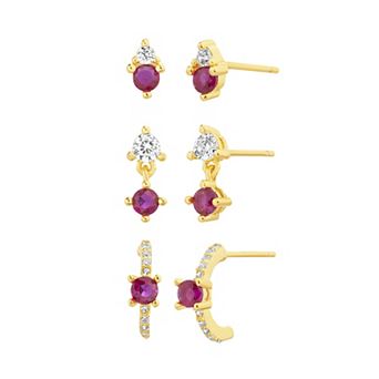 Paige Harper 14k Gold Plated Cubic Zirconia 3-Pair Earring Set