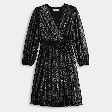 Women's Robbie Bee Short Wrap Dress with Long Sleeves & Tie Waist