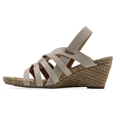 White Mountain Ataps Women's Wedge Sandals with Adjustable Strap