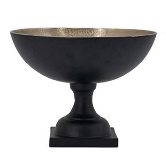 10 Inch Vintage Style Accent Bowl, Gold, Antique Black, Pedestal Stand