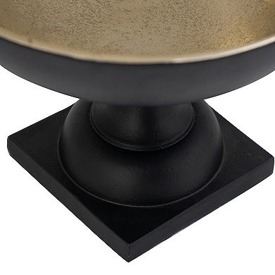 10 Inch Vintage Style Accent Bowl, Gold, Antique Black, Pedestal Stand