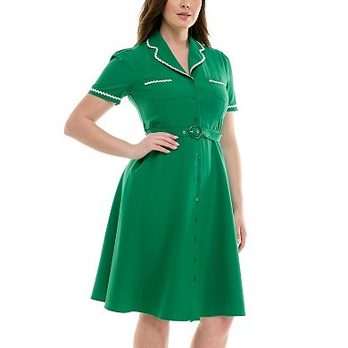 Women's Nanette Lepore Shirtdress with Rickrack Skirt and Pocket Detail