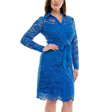 Women's Nanette Lepore Lace Shirtdress with Placket and Self-Tie Belt