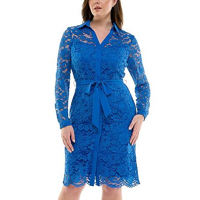 Women's Nanette Lepore Lace Shirtdress with Placket and Self-Tie Belt
