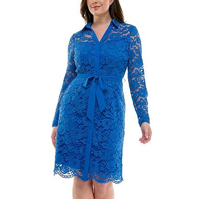 Women's Nanette Lepore Lace Shirtdress with Placket and Self-Tie Belt