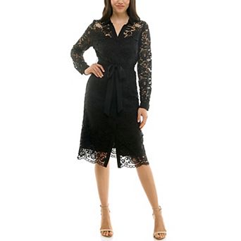 Women's Nanette Lepore Lace Shirtdress with Placket and Self-Tie Belt