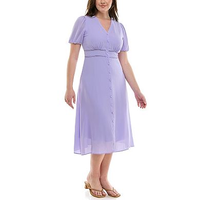 Women's Nanette Lepore Solid Chiffon Shirtdress with Waist Stitching Detail