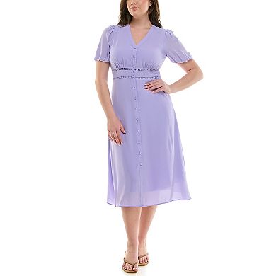 Women's Nanette Lepore Solid Chiffon Shirtdress with Waist Stitching Detail