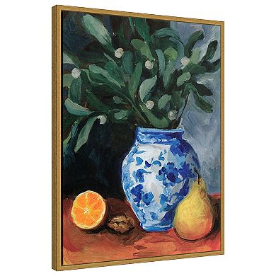 Amanti Art Ginger Jar with Winter Berries I by Victoria Barnes Framed Canvas Wall Art Print