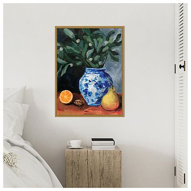 Amanti Art Ginger Jar with Winter Berries I by Victoria Barnes Framed Canvas Wall Art Print