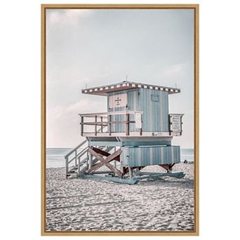 Amanti Art Miam Blue Beach Lifeguard Tower by Andrea Haase Framed Canvas Wall Art Print