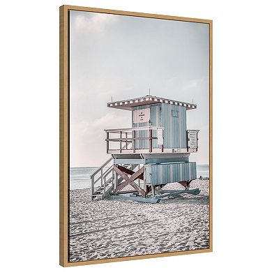 Amanti Art Miam Blue Beach Lifeguard Tower by Andrea Haase Framed Canvas Wall Art Print