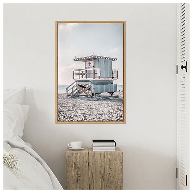 Amanti Art Miam Blue Beach Lifeguard Tower by Andrea Haase Framed Canvas Wall Art Print