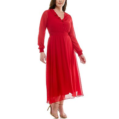 Women's Nanette Lepore Long Sleeve Jacquard Dress with Ruffle Chest