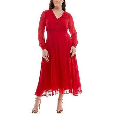 Women's Nanette Lepore Long Sleeve Jacquard Dress with Ruffle Chest