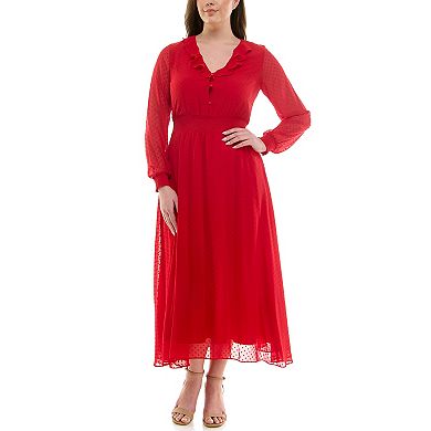 Women's Nanette Lepore Long Sleeve Jacquard Dress with Ruffle Chest