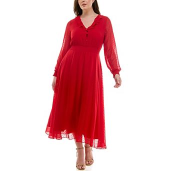 Women's Nanette Lepore Long Sleeve Jacquard Dress with Ruffle Chest