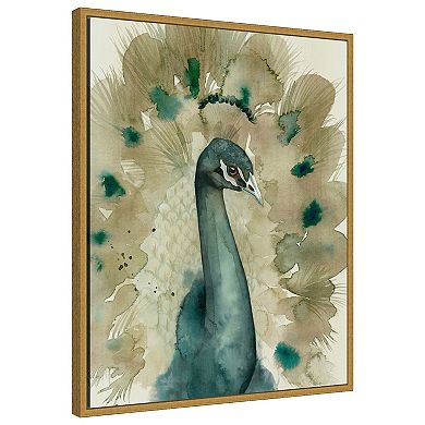 Amanti Art Sepia Peacock I by Grace Popp Framed Canvas Wall Art Print