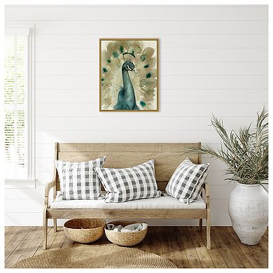 Amanti Art Sepia Peacock I by Grace Popp Framed Canvas Wall Art Print