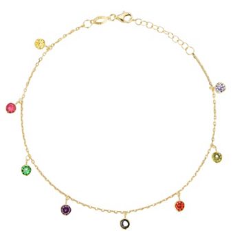 Sunkissed Sterling Sterling Silver Cubic Zirconia Multi Color Anklet