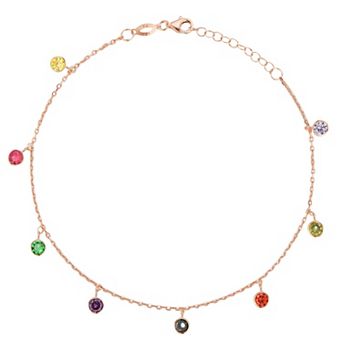 Sunkissed Sterling Sterling Silver Cubic Zirconia Multi Color Anklet