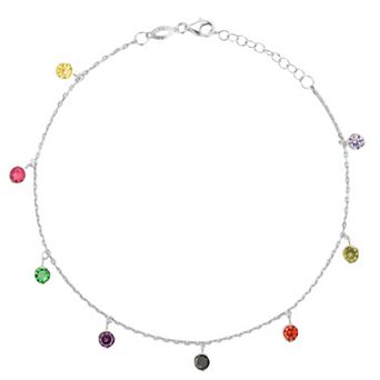 Sunkissed Sterling Sterling Silver Cubic Zirconia Multi Color Anklet