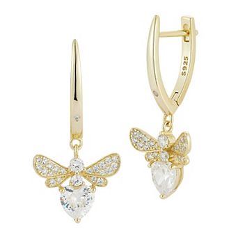 Sunkissed Sterling Sterling Silver Cubic Zirconia Bee Charm Huggie Earrings