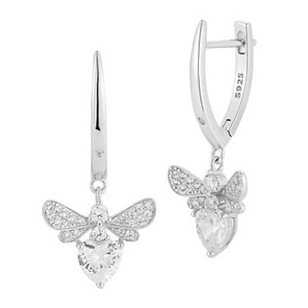 Sunkissed Sterling Sterling Silver Cubic Zirconia Bee Charm Huggie Earrings