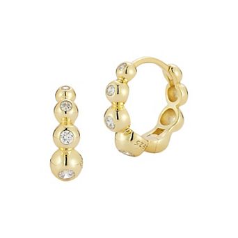 Sunkissed Sterling Sterling Silver Cubic Zirconia Graduated Bubble Huggie Earrings