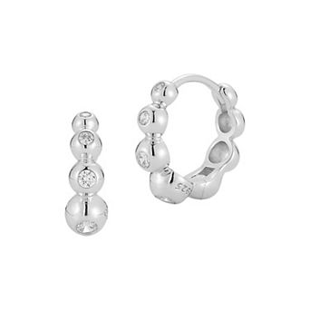 Sunkissed Sterling Sterling Silver Cubic Zirconia Graduated Bubble Huggie Earrings