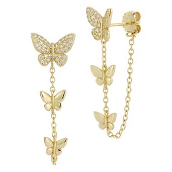 Sunkissed Sterling Sterling Silver Cubic Zirconia Butterfly Drop Earrings
