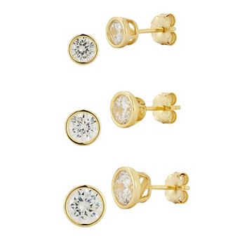 Sunkissed Sterling Sterling Silver Cubic Zirconia Round Stud Earring Set