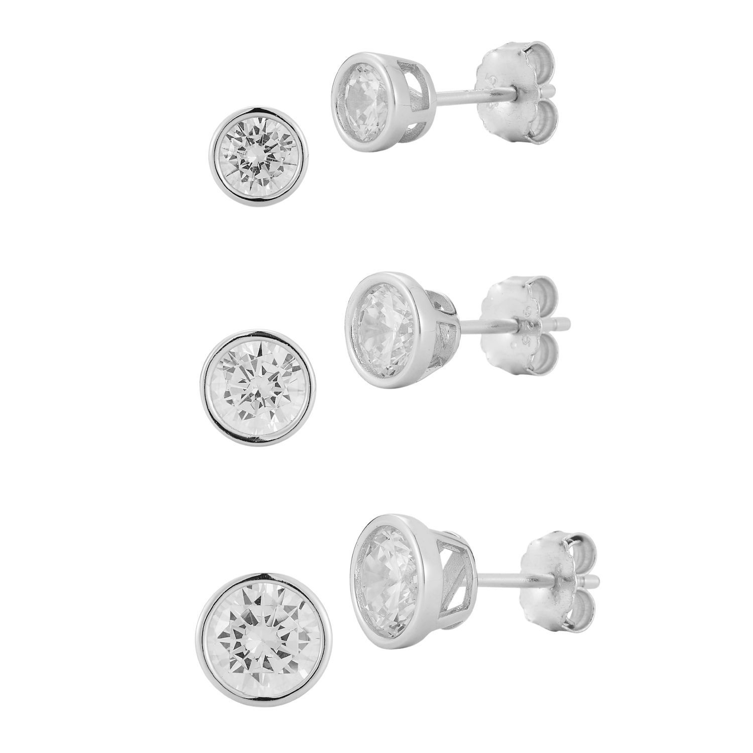 thumbnail image 2 of 2 Pairs 925 Sterling Silver Cubic Zirconia Round Stud Earrings For Women & Men 2 of 3