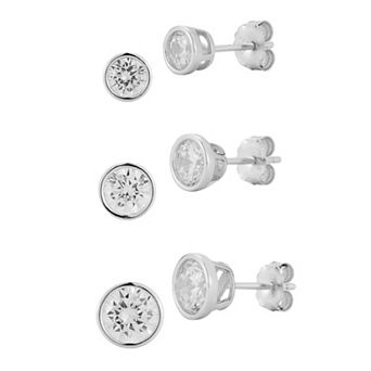 Sunkissed Sterling Sterling Silver Cubic Zirconia Round Stud Earring Set